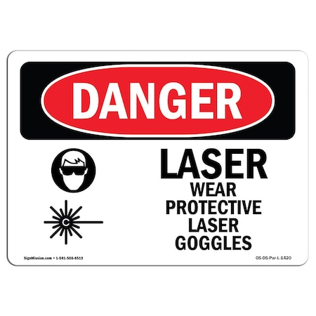 Signmission OSHA Danger, Laser Wear Protective Laser Goggles, 24in X 18in Rigid Plastic, 24" W, 18" H, Landscape OS-DS-P-1824-L-1420